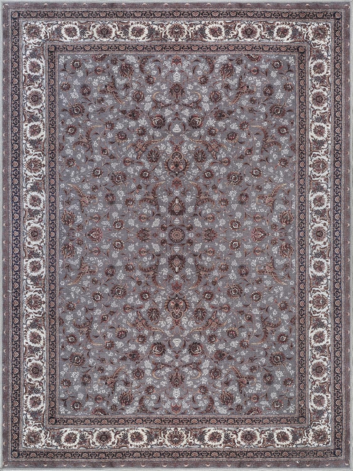 Bloom Rugs Washable Non-Slip 3' x 5' Rug - Slate Gray Traditional Oriental Area Rug for Living Room, Bedroom, Dining Room, and Kitchen - Exact Size: 3' x 5'