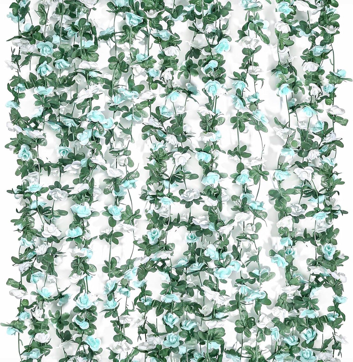 Miracliy 9Pcs 74FT Blue and White Flower Garland Artificial Rose Arch Vines Fake Spring Floral Garland for Flower Wall Backdrop Wedding Mothers Day Garden Tea Party Decoration