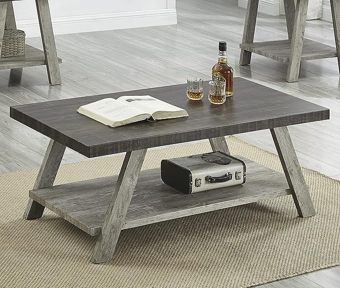 Roundhill Furniture Athens Contemporary 3-Piece Wood Shelf Coffee Table Set - Image 4