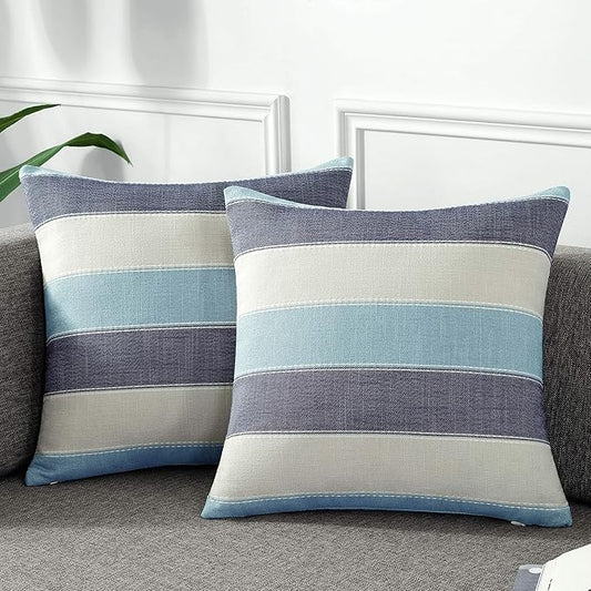 AmHoo Pack of 2 Farmhouse Stripe Check Throw Pillow Covers Set Case Cotton by AmHootextile