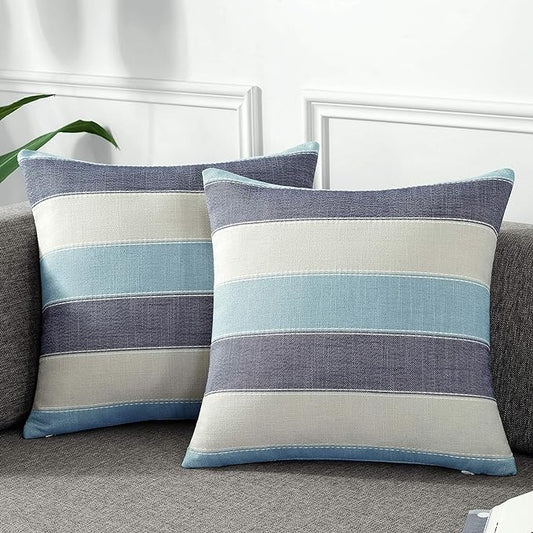AmHoo Pack of 2 Farmhouse Stripe Check Throw Pillow Covers Set Case Cotton by AmHootextile