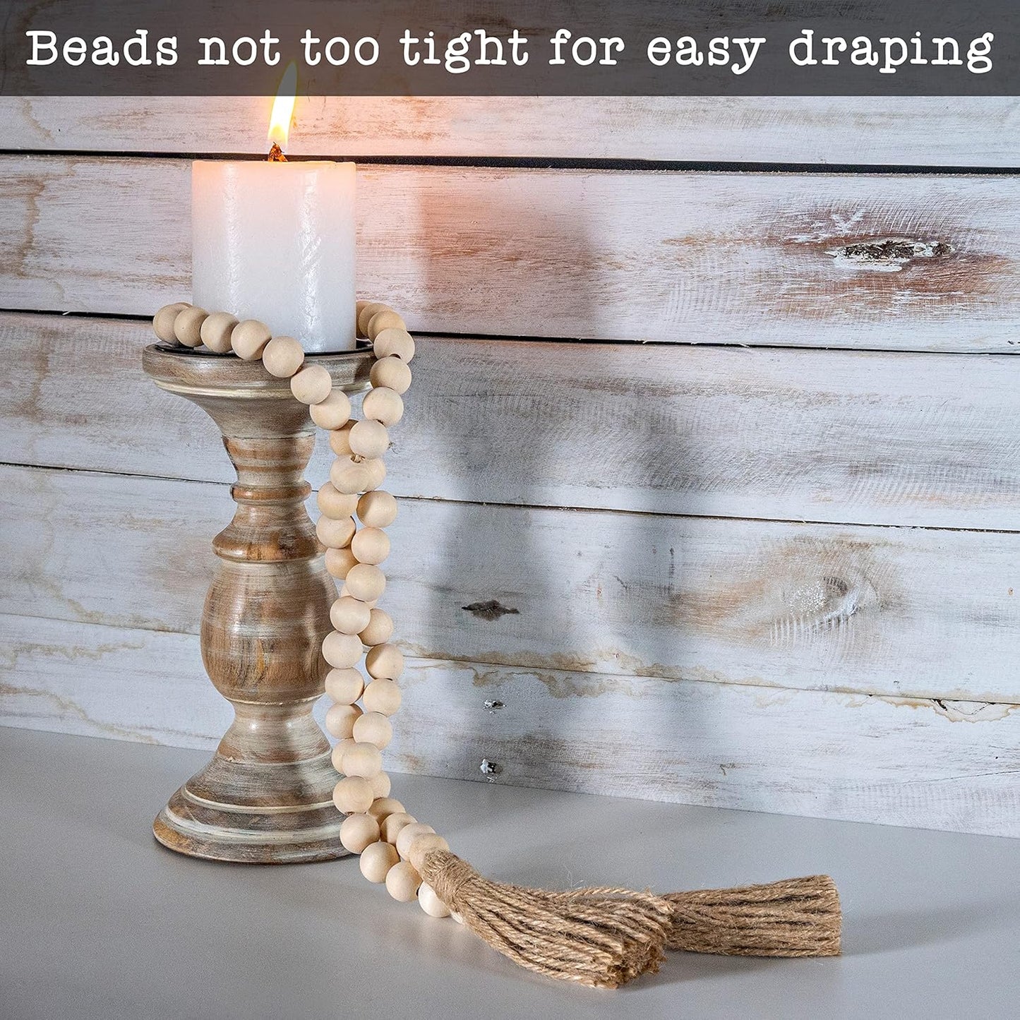 Decorative Wood Bead Garland Home Decor, Farmhouse Garland Beads with Tassel, Wooden Tier Tray Rustic Prayer Boho, Wooden Farmhouse Decor Boho Tassel