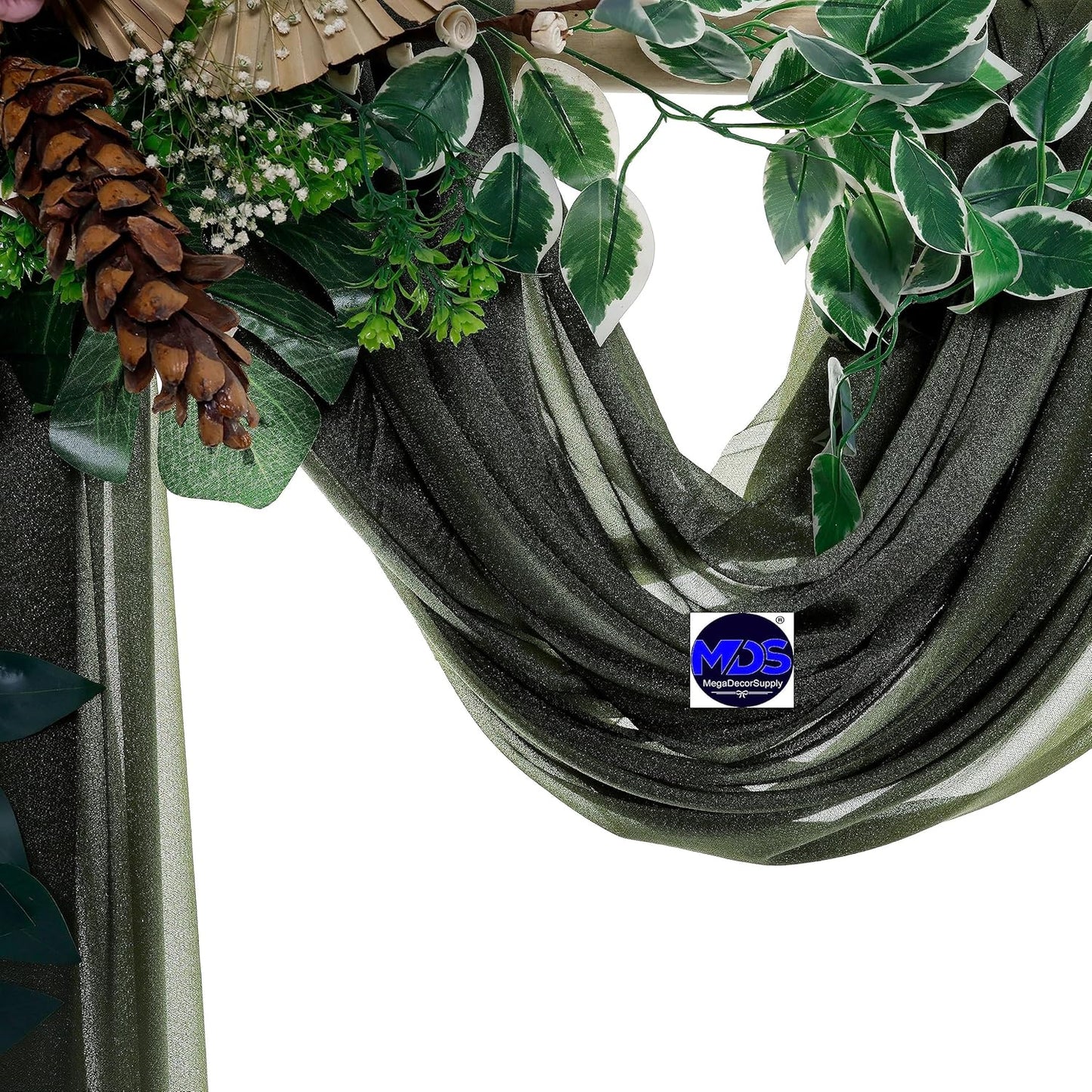 MDS Halloween Chiffon Draping Fabric - 1 Panel, 30" Wide x 20ft Long - Sheer Spooky Arbor & Canopy Drapery for Haunted House Backdrops, Party Ceilings, DIY Costumes & Themed Events - Olive Green