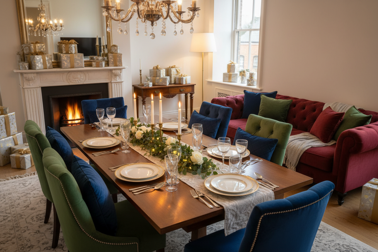 interior decorations, table settings/dinnerware, sentimental lighting, high-quality velvet cushion covers, party boxes